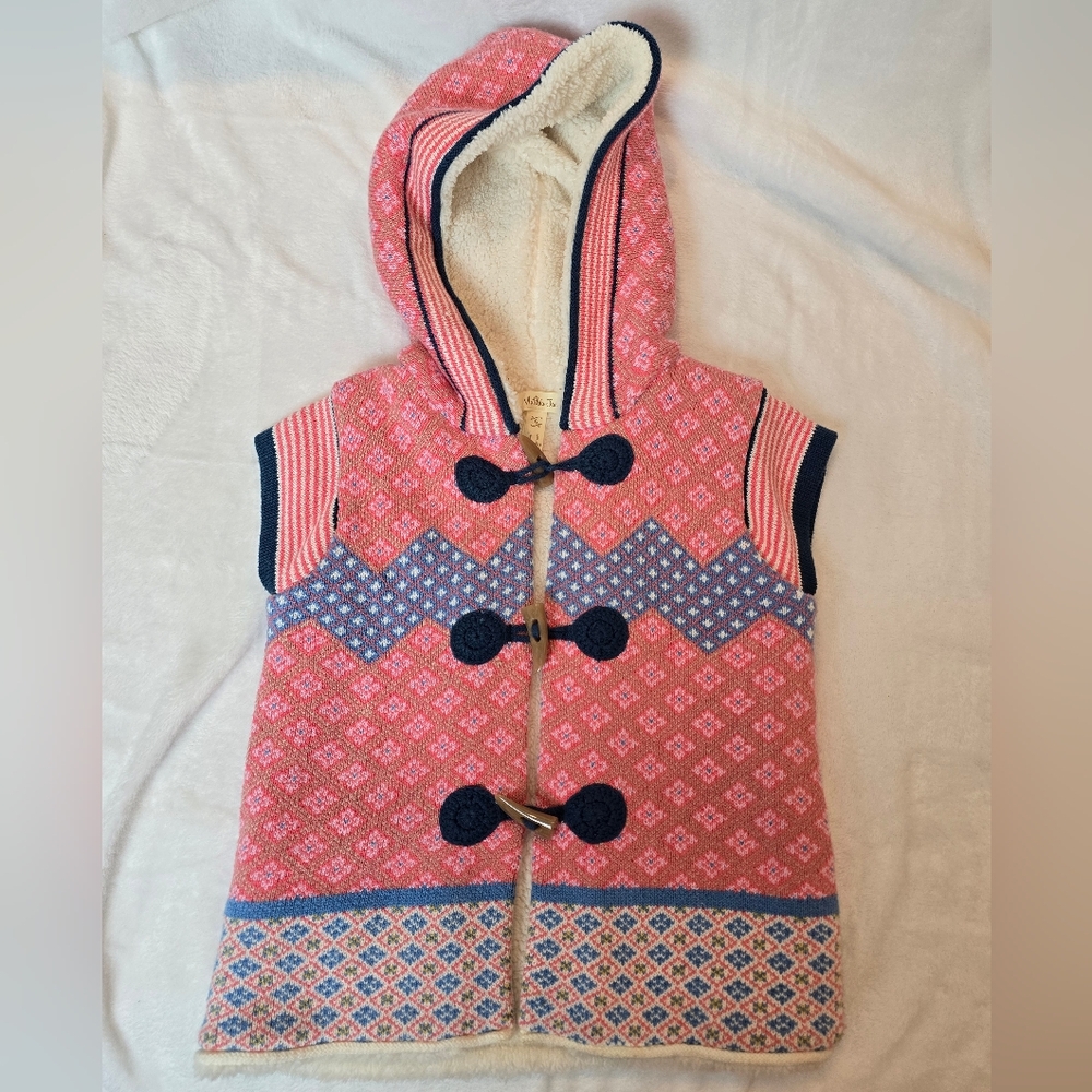 Matilda Jane Size 6 WARM HUGS Make Believe Hooded Fair Isle Inspired Girls Vest